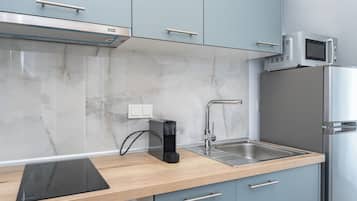 Fridge, oven, coffee/tea maker, toaster