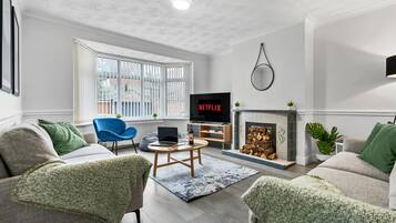 TV, fireplace