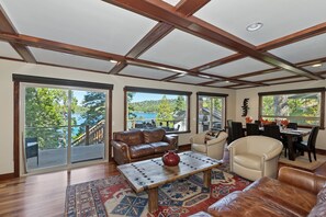 TV, fireplace, books