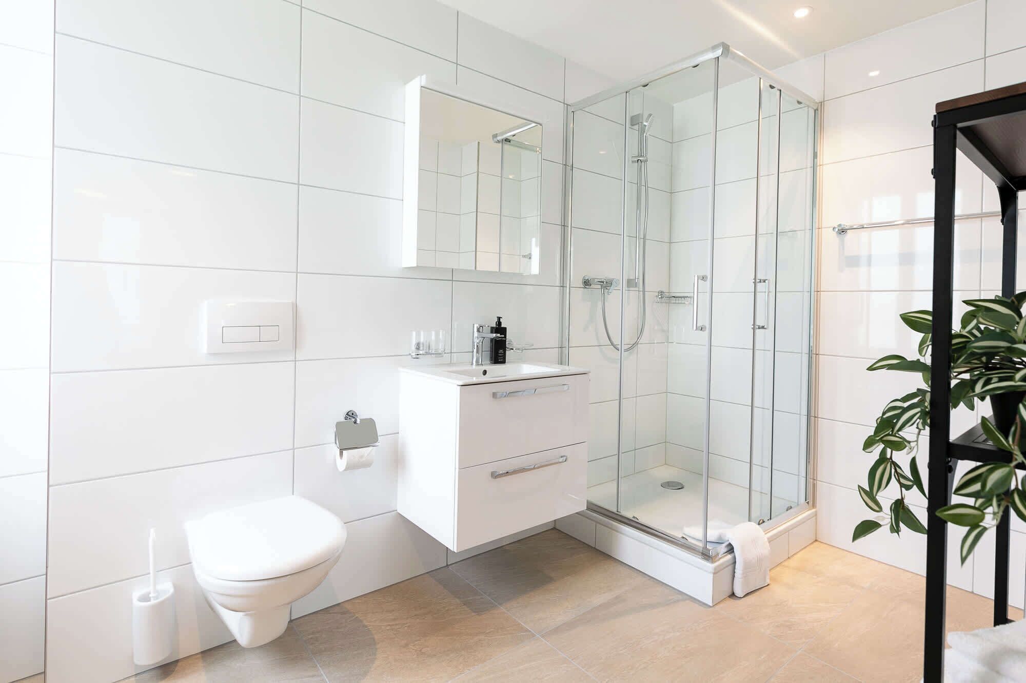 Een douche, een haardroger, handdoeken