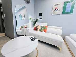 Stúdíóíbúð fyrir fjölskyldur | Myrkratjöld/-gardínur, straujárn/strauborð, ókeypis þráðlaus nettenging