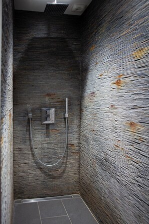 Design appartement, 2 slaapkamers, niet-roken | Badkamer | Een douche, een regendouche, gratis toiletartikelen, een haardroger