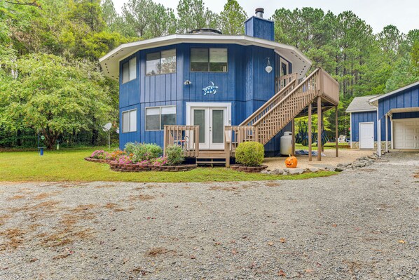 Front of property - Near Lake Gaston: Unique Home w/ Deck & Fire Pit! (Bracey)