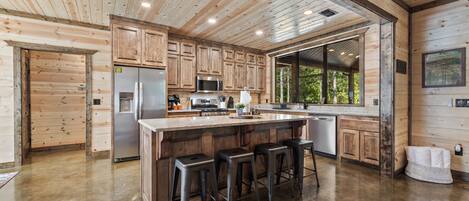 Fridge, microwave, oven, dishwasher