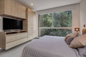 1 bedroom, desk, iron/ironing board, travel cot