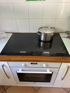 Frigorífico, microondas, horno y placa de cocina