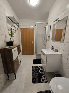 Shower, towels, soap, shampoo - Cozy, pet-friendly one-bedroom apartment in Meißen (Meißen)