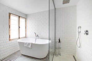 Douche, séchoir à cheveux, serviettes fournies