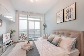 Iron/ironing board, WiFi, bed sheets - StayShort - Cozy & Bright Studio Retreat for 3 in Dubai Marina (Marina/JBR)