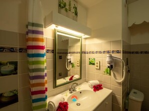 Séchoir à cheveux, serviettes fournies, savon, papier de toilette
