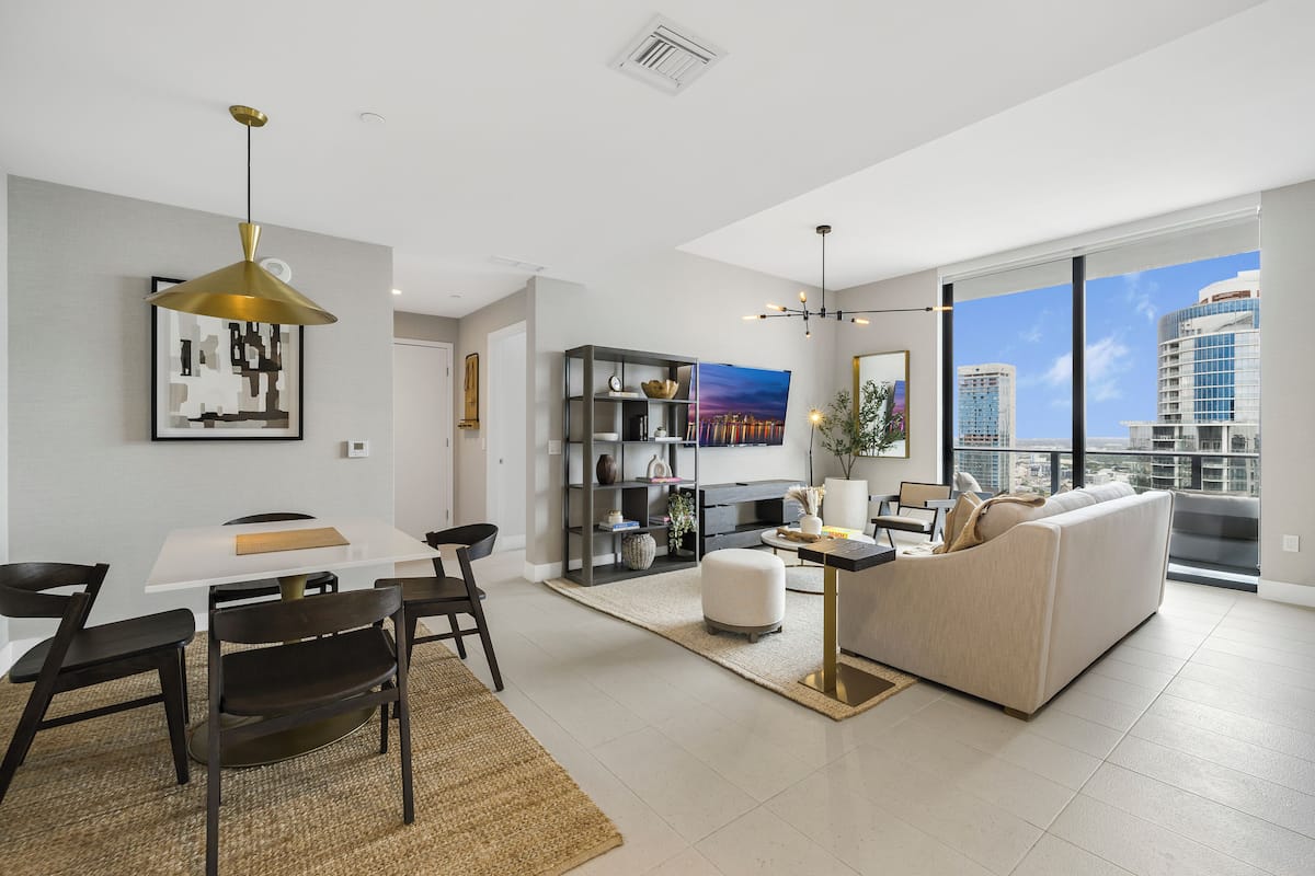 Luxury Apartment, 2 Bedrooms, City View | Living area | 60-inch Smart TV with cable channels