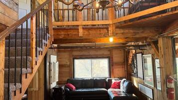 Smart TV, fireplace, foosball