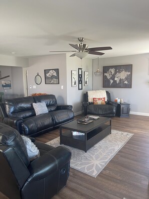 Smart TV, lareira, livros