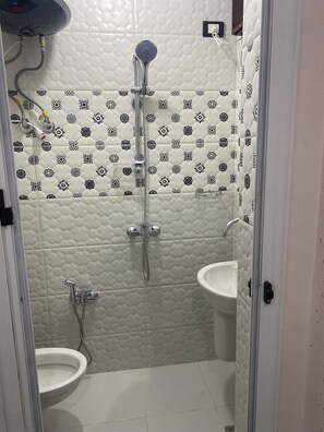 Regadera, secadora de cabello, bidet, toallas 