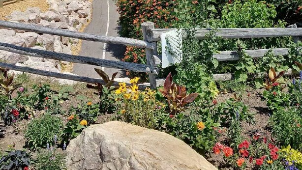 A paved road leading through a mountainous area with a wooden fence and various flowering plants. - 30% OFF PROMO! East Ogden Dream, Newly Built, BBQ, Patio, Views, Dedicated Spa! (Ogden)