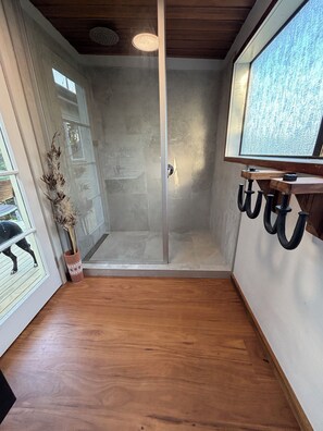 Shower, towels, toilet paper