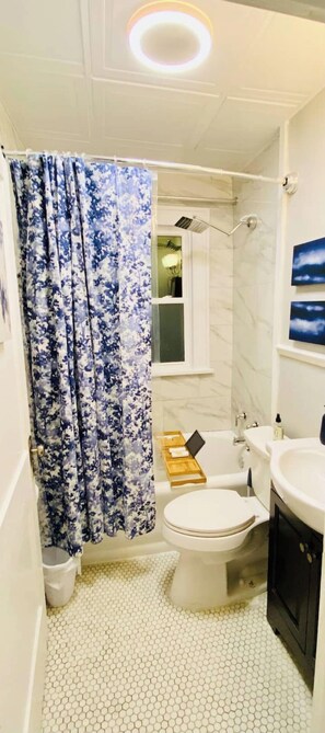 Regadera, secadora de cabello, toallas, jabón 