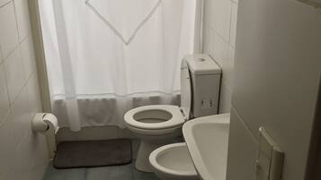 Secador de pelo, bidet, toallas, jabón