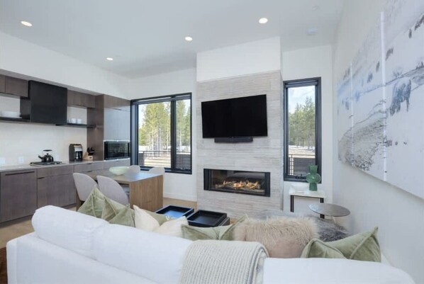 TV, fireplace, offices