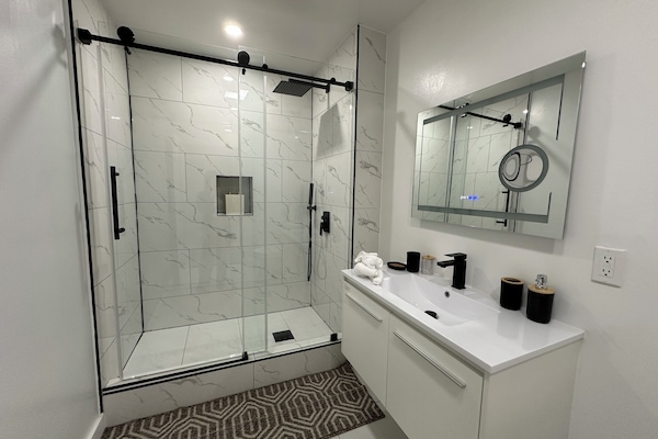 Hair dryer, towels, toilet paper