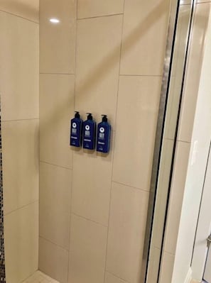 Secador de pelo, toallas, jabón, shampoo