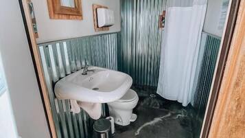 Shower, soap, shampoo, toilet paper