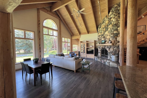 TV connectée, cheminée, livres, imprimantes