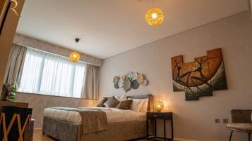 1 bedroom, desk, iron/ironing board, travel cot