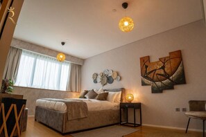 1 bedroom, desk, iron/ironing board, travel cot