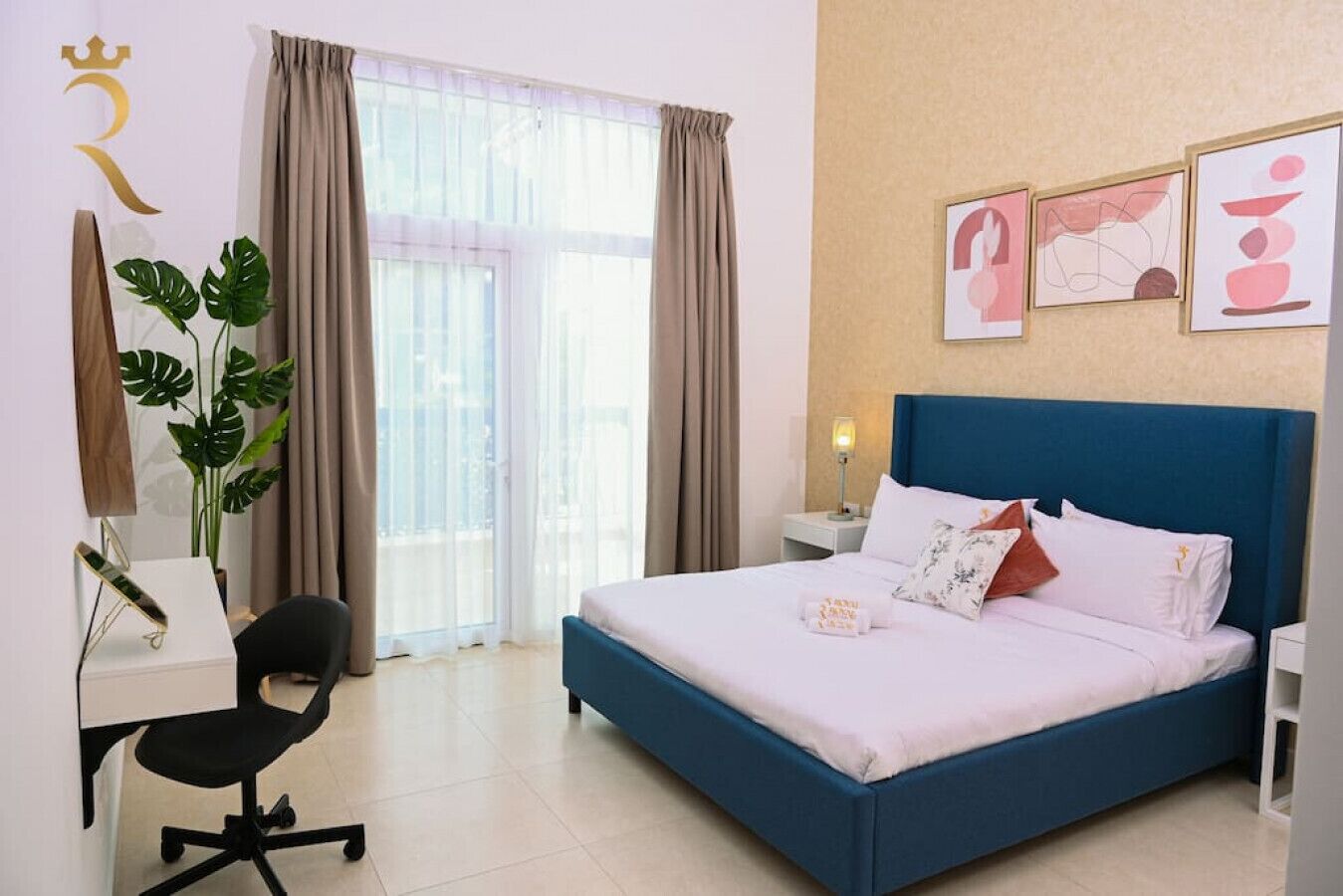 1 bedroom, desk, iron/ironing board, travel crib