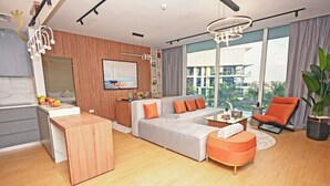Living area - Sandy Beach 1BR Saadiyat Island. (Abu Dhabi)