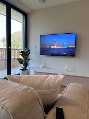 Family Apartment, 2 Bedrooms, Balcony, Mountain View | Living area | 55-inch Smart TV with digital channels, heated floors - Vila Nina Bohinj (Bohinj)