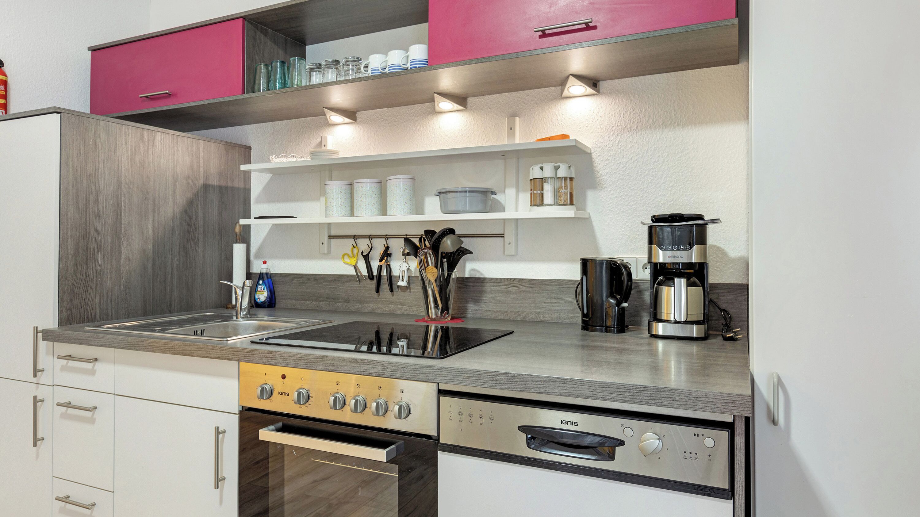 Kühlschrank, Mikrowelle, Ofen, Herdplatte