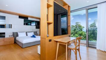 Departamento exclusivo, 3 habitaciones, patio, vista al mar | Escritorio, wifi gratis y ropa de cama