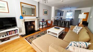 TV, fireplace, DVD player, foosball