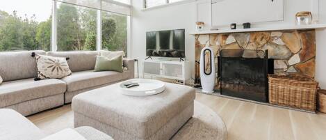 TV, fireplace