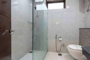 Shower, free toiletries, hair dryer, slippers