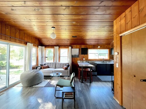 Modern Cabin Higgins Lake; walk to Hiking, XC Ski, River, Town, near golf + ORV