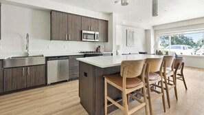 Fridge, dining tables