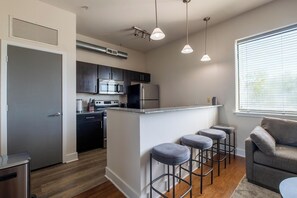 Fridge, dining tables