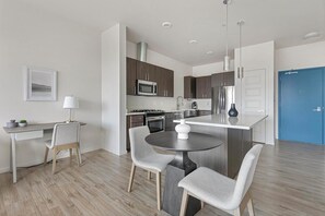 Fridge, dining tables