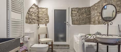 Shower, jetted bath, hair dryer, bidet