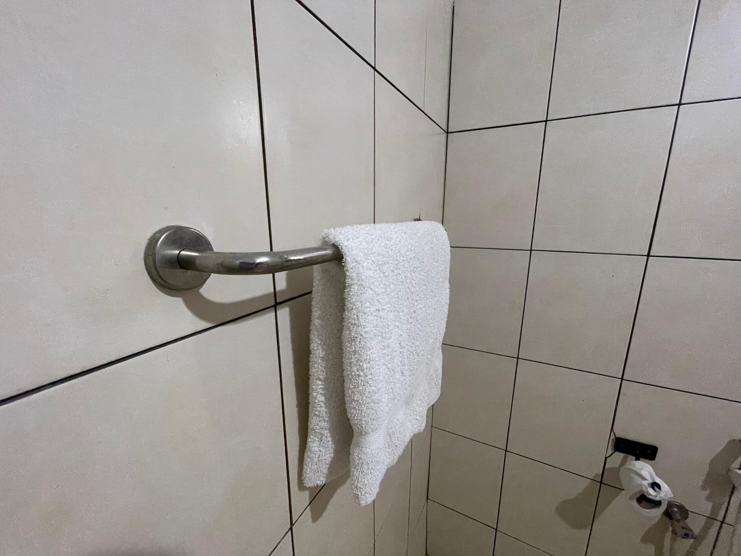 Shower, free toiletries, slippers, towels