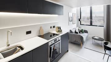 Leilighet | Eget kjøkken | Kjøleskap, mikrobølgeovn, ovn og kokeplater