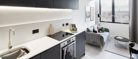 Apartment | Private kitchen | Fridge, microwave, oven, stovetop