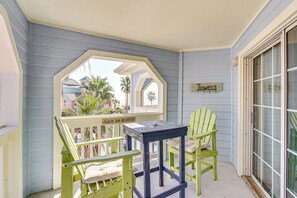 Outdoor dining - Walk to Babe's Beach! 3rd-Floor Condo w/ Pool (Galveston)