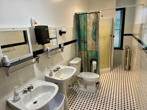 Shower, soap, toilet paper