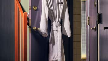 Shower, bathrobes, towels
