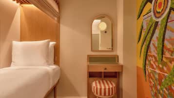 Desk, free WiFi, bed sheets