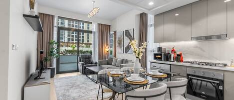 Fridge, microwave, oven, toaster